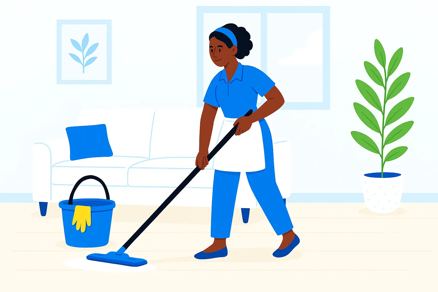 Cleaner mopping hardwood floor during move-in cleaning service in Austin