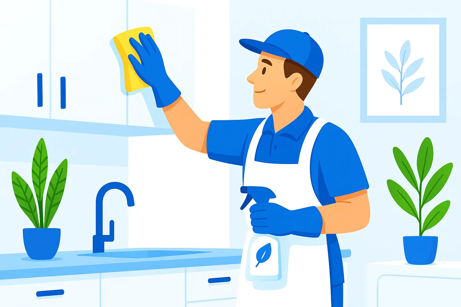 Cleaner disinfecting light switch and door handle during move-out cleaning in Austin
